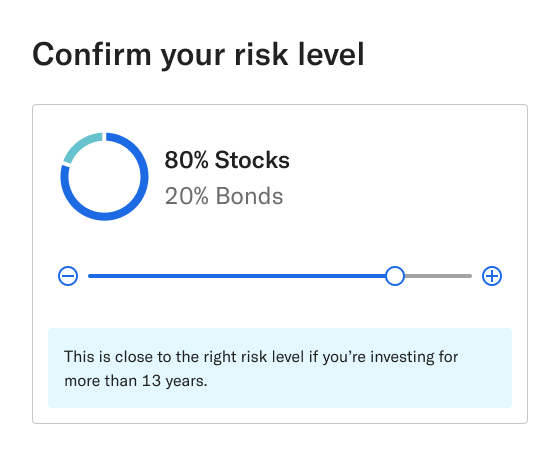 An illustration of the Betterment risk level user interface.